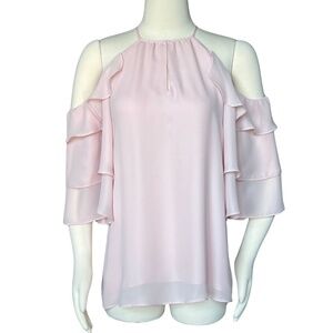 Parker Pink Cold Shoulder Top With Layered Ruffled Sleeves Size Medium